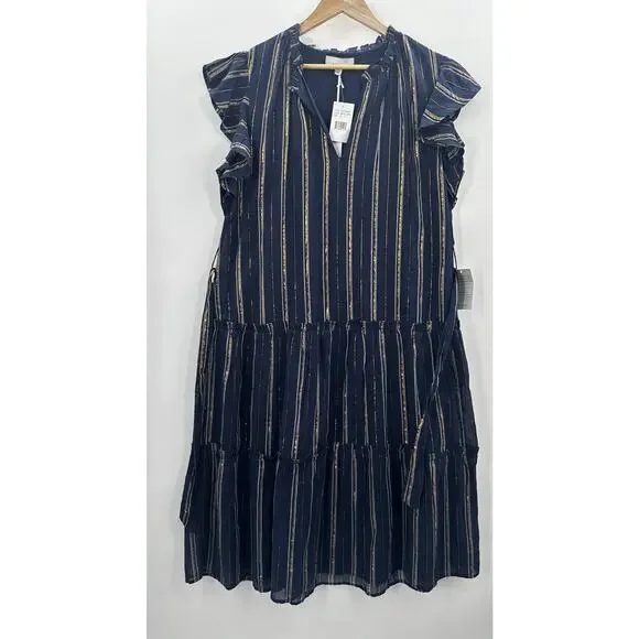 Adelyn Rae Boho Chic Nina Cotton Midi Dress Navy Blue Xlarge Classic With Pocket - Picture 3 of 12
